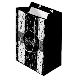 Mit Monogramm schwarz-weiße Streifen Mittlere Geschenktüte