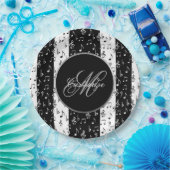 Mit Monogramm schwarz-weiße Streifen Pappteller (Party)