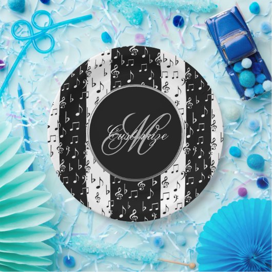 Mit Monogramm schwarz-weiße Streifen Pappteller (Party)