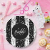 Mit Monogramm schwarz-weiße Streifen Pappteller (Party)