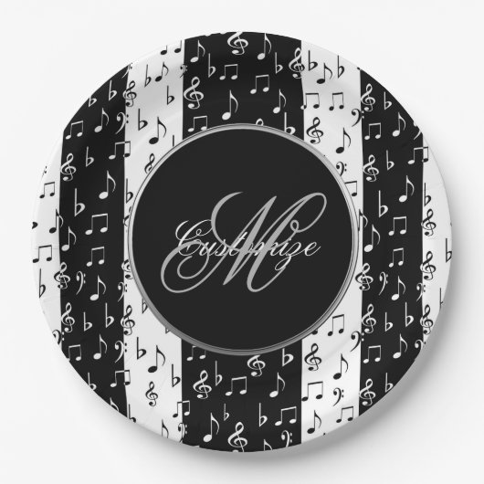 Mit Monogramm schwarz-weiße Streifen Pappteller (Vorderseite)