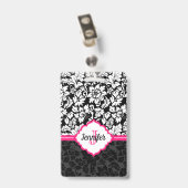 Mit Monogramm Schwarz-weiße und rosa Damaskus Ausweis (Rückseite mit Clip)