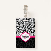 Mit Monogramm Schwarz-weiße und rosa Damaskus Ausweis (Rückseite mit Klammer)