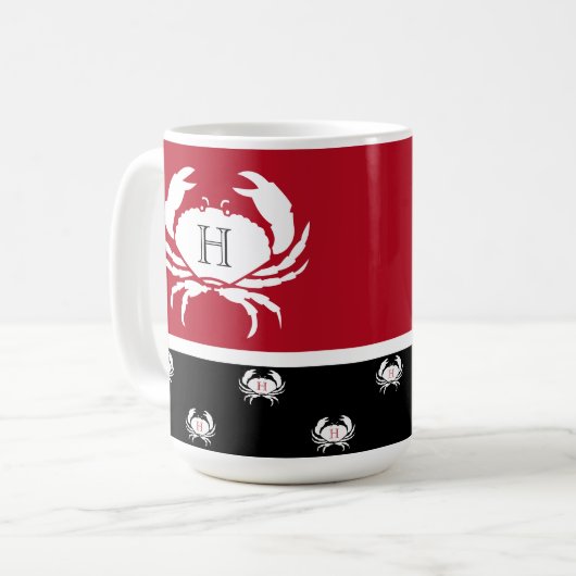 Mit Monogramm Schwarz-weißer Krebskaffee m Kaffeetasse (Vorderseite Links)