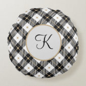 Mit Monogramm Schwarz-weißer und Gold Karierter Ro Rundes Kissen (Vorderseite)