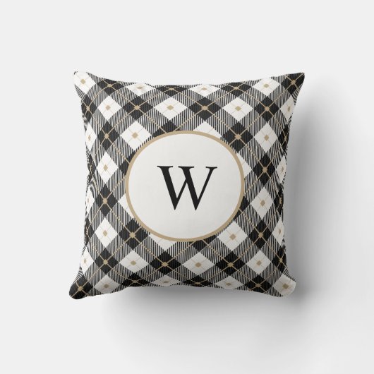 Mit Monogramm Schwarz-weißer und Karierter Wurfpfe Kissen (Rückseite)