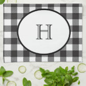 Mit Monogramm Schwarz-weißes Buffalo Kariert Geschirrtuch (Gefaltet)