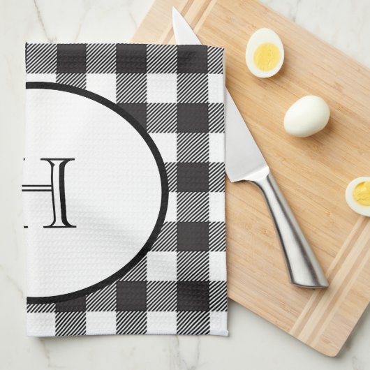 Mit Monogramm Schwarz-weißes Buffalo Kariert Geschirrtuch (Viertel Falte)