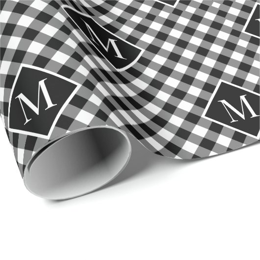 Mit Monogramm Schwarz-weißes Buffalo Karo Pattern Geschenkpapier (Rolleneckpunkt)