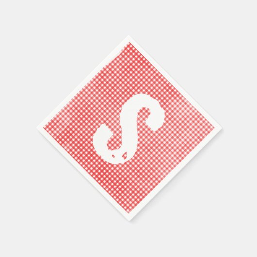 mit Monogramm schwarz-weißes Gingham-Muster Serviette (Ecke)