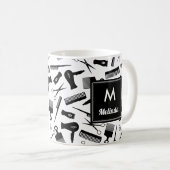 Mit Monogramm Schwarz-weißes Haarmuster Kaffeetasse (VorderseiteRechts)