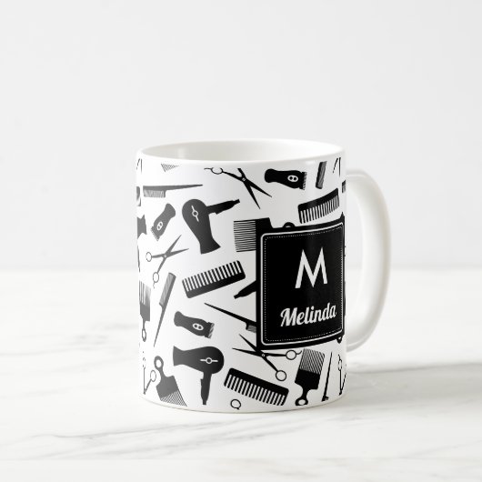 Mit Monogramm Schwarz-weißes Haarmuster Kaffeetasse (VorderseiteRechts)