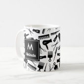 Mit Monogramm Schwarz-weißes Haarmuster Kaffeetasse (Vorderseite Links)