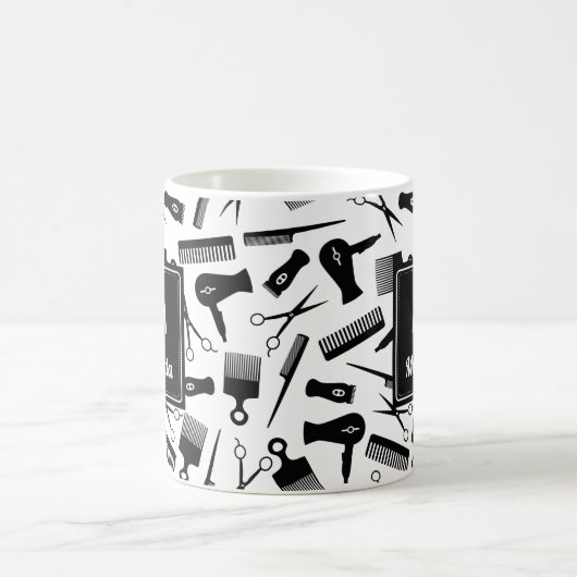 Mit Monogramm Schwarz-weißes Haarmuster Kaffeetasse (Mittel)