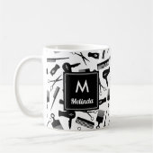 Mit Monogramm Schwarz-weißes Haarmuster Kaffeetasse (Links)