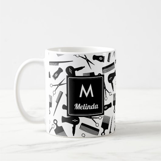 Mit Monogramm Schwarz-weißes Haarmuster Kaffeetasse (Links)