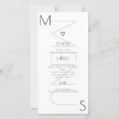 Mit Monogramm Schwarz-weißes Heart Wedding Menu (Vorderseite)
