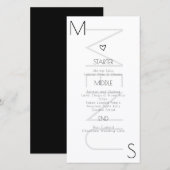 Mit Monogramm Schwarz-weißes Heart Wedding Menu (Vorne/Hinten)