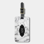 Mit Monogramm Schwarz-weißes Marmorsteinmuster Gepäckanhänger (Vorderseite vertikal)
