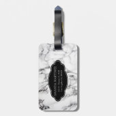 Mit Monogramm Schwarz-weißes Marmorsteinmuster Gepäckanhänger (Rückseite vertikal)