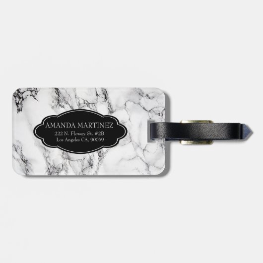 Mit Monogramm Schwarz-weißes Marmorsteinmuster Gepäckanhänger (Rückseite horizontal)
