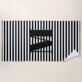 Mit Monogramm Schwarz-weißes Streifenmuster Strandtuch (Vorderseite)