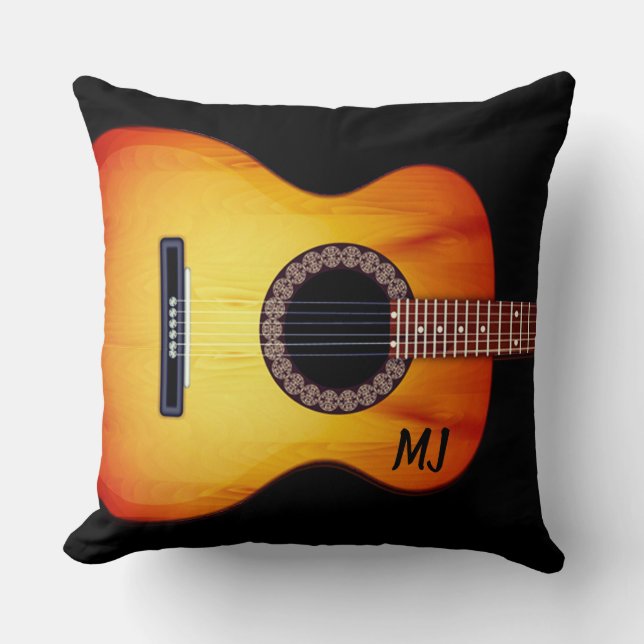 Mit Monogramm schwarze Acoustic Gitarre Kissen (Vorderseite)