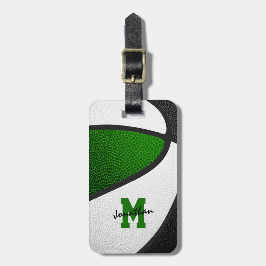 mit Monogramm schwarze Basketballfarben Gepäckanhänger (Vorderseite vertikal)