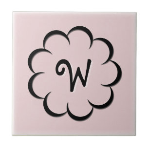 Mit Monogramm Schwarze Blume auf Light Dusty Rose Fliese