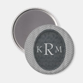 Mit Monogramm Schwarze Flora Magnet (Vorderseite/Rückseite)
