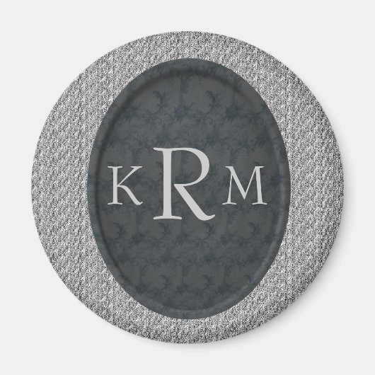 Mit Monogramm Schwarze Flora Magnet (Vorne)