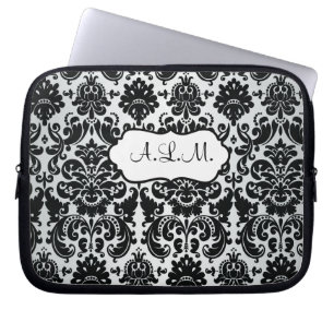 Mit Monogramm schwarze, graue Damast-Laptop-Hülse Laptopschutzhülle