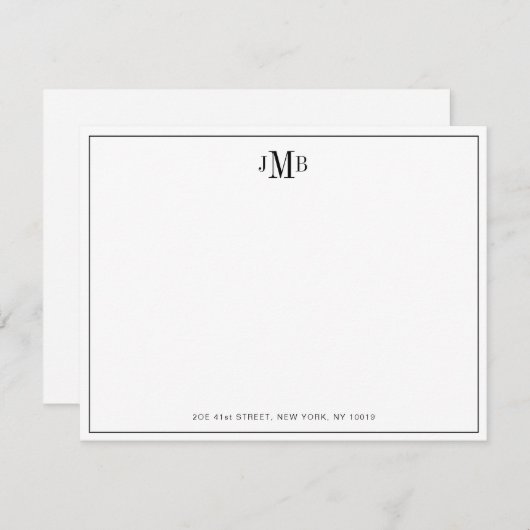 Mit Monogramm schwarze Grenze Dankeskarte (Vorne/Hinten)