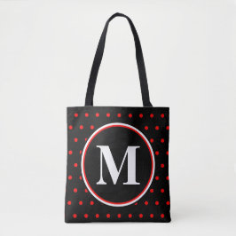Mit Monogramm schwarze Polka-Punkte Tasche