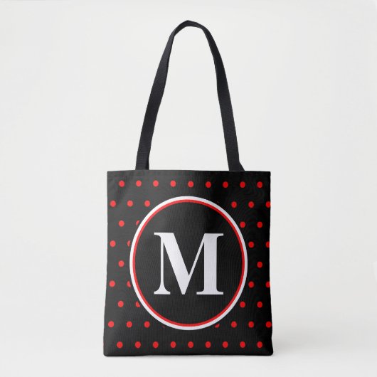Mit Monogramm schwarze Polka-Punkte Tasche (Vorderseite)