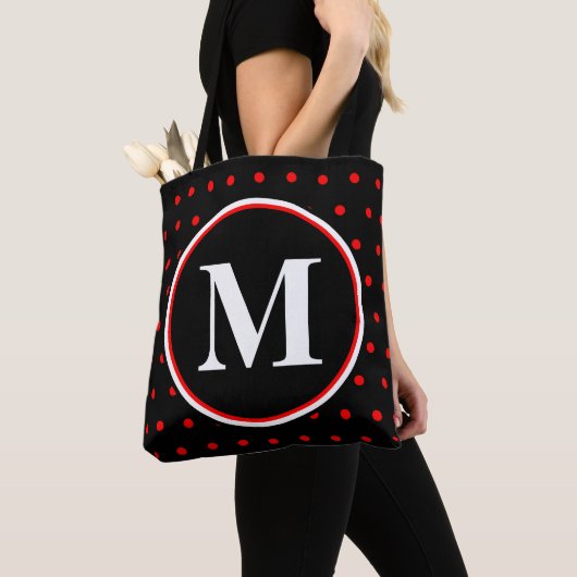 Mit Monogramm schwarze Polka-Punkte Tasche (Von Nahem)