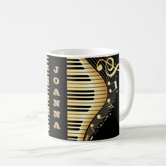 Mit Monogramm, schwarze und goldene Noten und Schl Kaffeetasse (VorderseiteRechts)