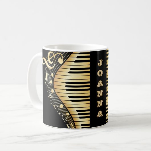 Mit Monogramm, schwarze und goldene Noten und Schl Kaffeetasse (Vorderseite Links)