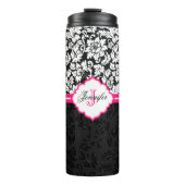 Mit Monogramm schwarze und weiße Damast Thermosbecher (Vorderseite)