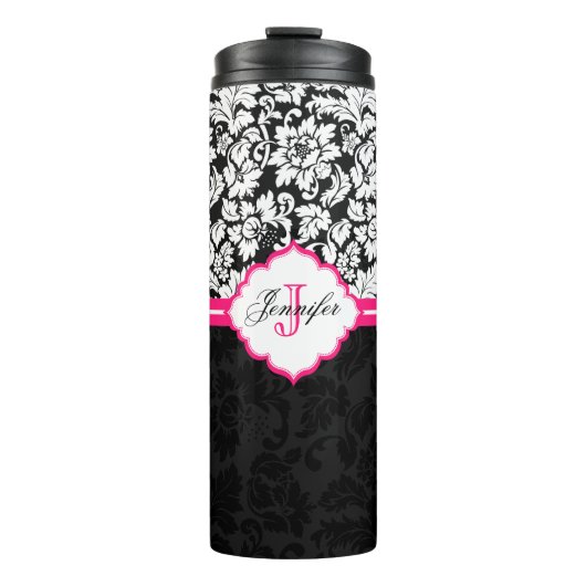 Mit Monogramm schwarze und weiße Damast Thermosbecher (Vorderseite)