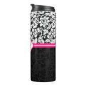 Mit Monogramm schwarze und weiße Damast Thermosbecher (Nach rechts gedreht)