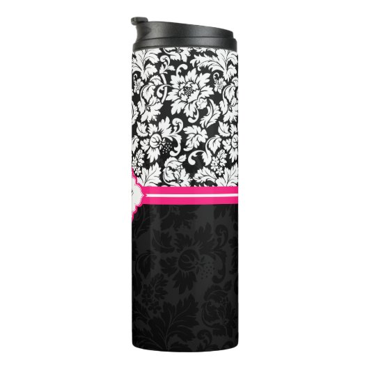 Mit Monogramm schwarze und weiße Damast Thermosbecher (Nach rechts gedreht)