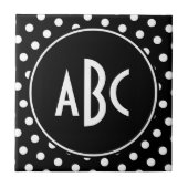 Mit Monogramm schwarze und weiße Polka-Punkte Fliese (Vorderseite)