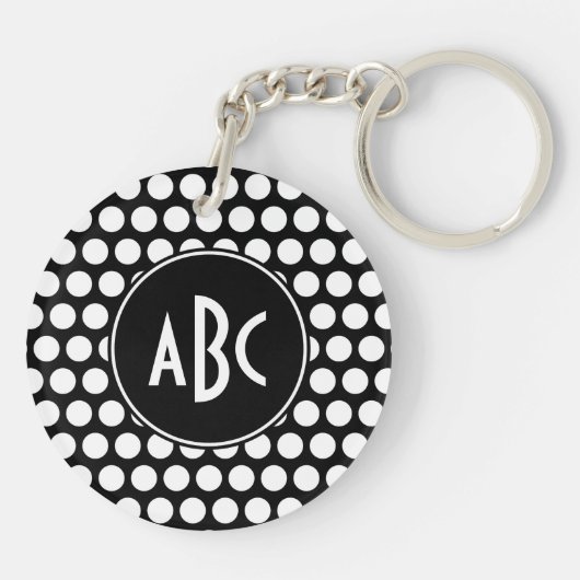 Mit Monogramm schwarze und weiße Polka-Punkte Schlüsselanhänger (Rückseite)