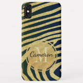 Mit Monogramm schwarze Zebrastreifen auf Gold Case-Mate iPhone Hülle (Rückseite)