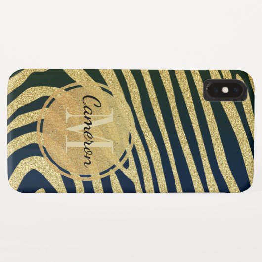 Mit Monogramm schwarze Zebrastreifen auf Gold Case-Mate iPhone Hülle (Rückseite (Horizontal))