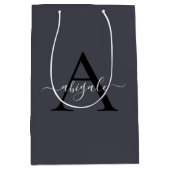 Mit Monogramm Schwarzer Anchor Grau | Minimal Eleg Mittlere Geschenktüte (Vorderseite)