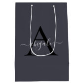 Mit Monogramm Schwarzer Anchor Grau | Minimal Eleg Mittlere Geschenktüte (Rückseite)