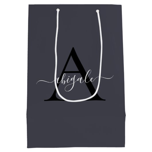Mit Monogramm Schwarzer Anchor Grau | Minimal Eleg Mittlere Geschenktüte (Rückseite)