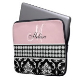 Mit Monogramm schwarzer Damast Druckdiamant-Rosa Laptopschutzhülle (Vorderseite Links)